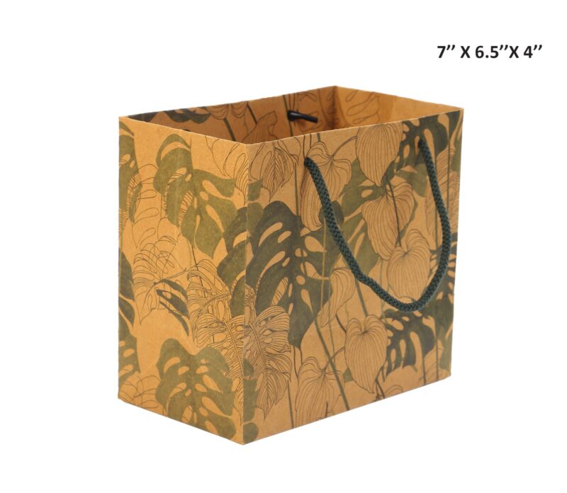 Paper Bag Brown Designer Green Pack of 100 (  7" X 6.5" X 4") (100)